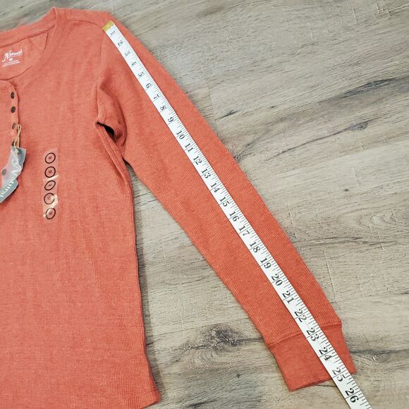 Natural Reflections Thermal Walffle Knit Henley Shirt M Mineral Red Outdoors - Picture 7 of 12